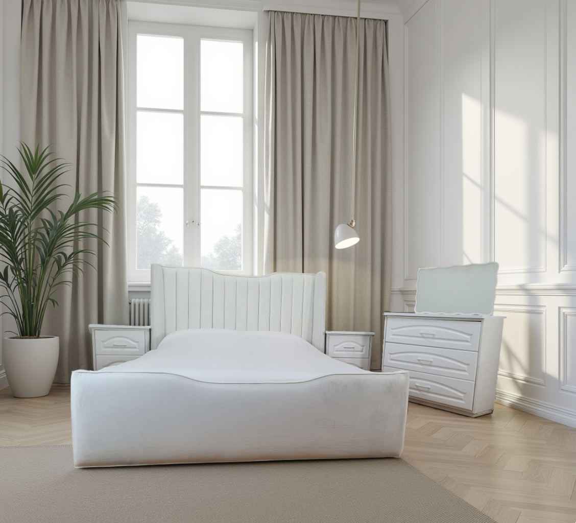 White Bedroom Set with Curtains